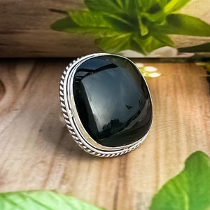 Handmade Black Onyx Ring: 925 Sterling Silver, December Birthstone