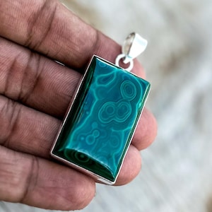 Natural Malachite Pendant With Silver Chain Necklace 925 Sterling Silver Pendant Necklace Malachite Pendant Handmade Jewelry Gift for Mother