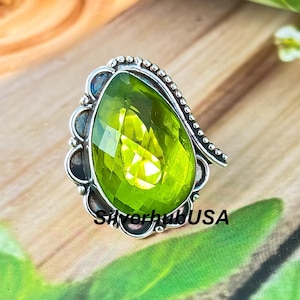 Gefacetteerde peridot edelsteen 925 sterlingzilveren ring geboortesteen 925 massief sterlingzilveren ring peridot vrouwen edelsteen peridot ring voor vrouwen