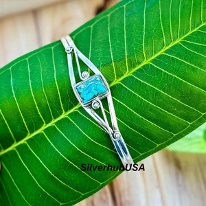 Brazalete de turquesa de cobre azul, piedra preciosa turquesa, hecho a mano, plata de ley 925, brazalete de turquesa para regalo, brazalete de turquesa para ella