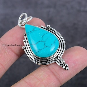Blue Turquoise Real Gemstone Handmade 925 Sterling Silver Necklace, Silver Gemstone Necklace, Turquoise Necklace For Women, For Gifts