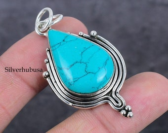 ハンドメイドターコイズスターリングシルバーネックレス、22インチ