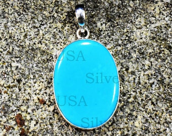 Sleeping Beauty Turquoise Handmade Pendant, Sterling Silver, Gemstone Jewelry
