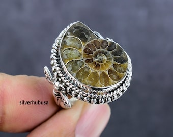 Exquisite Ammonite Shell 925 Sterling Silver Ring Gemstone Ring Handcrafted Ocean Inspired Jewelry Mother's Day Christmas Gift for Love