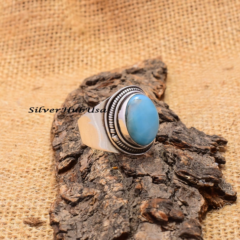Yoga Ring Thumb Ring Statement Ring Wedding Ring 925 Sterling Silver Ring Larimar Ring Rings For Women Silver Ring Blue Stone Ring