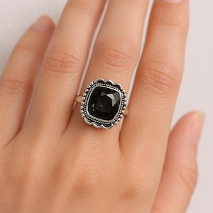 Natural Black Tourmaline Ring Sterling Silver, Handmade Gemstone Ring for Women, Dainty Stacking Ring, Boho Crystal Ring, Gift Jewelry