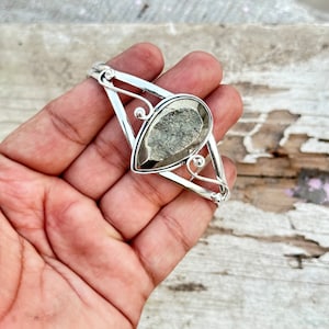 Handmade Golden Pyrite Cuff: 925 Sterling Silver Bangle