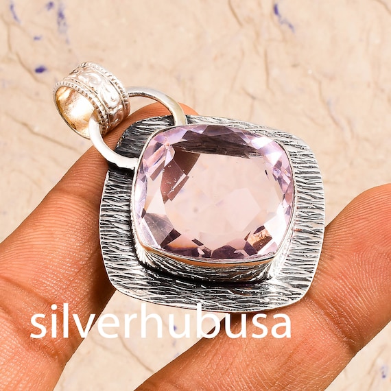 Handmade Pink Kunzite 925 Sterling Silver Pendant