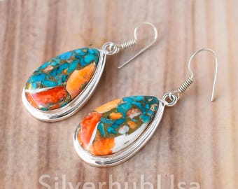 Pendientes de turquesa y cobre Oyster hechos a mano: colgantes bohemios de plata de ley