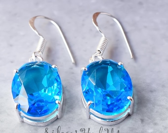 Handmade Blue Topaz Dangle Earrings: Sterling Silver Boho Jewelry