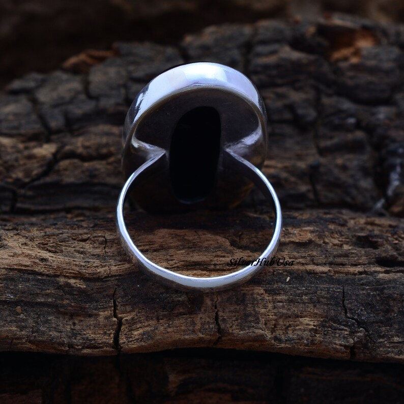 Black Stone Ring Wide Ring Promise Ring Worry Ring Black Onyx Ring Yoga Ring Gift For Her Meditation Ring 925 Sterling Silver Ring