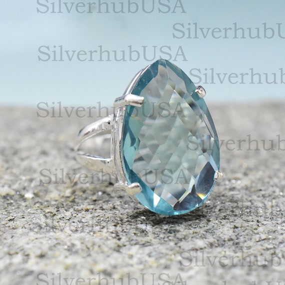 Anello Di Moda Con Pietra Preziosa Topazio Blu Naturale Per Donna Anello Di Design Moderno E Minimalista Gioielli In Argento Sterling 925 Di Artisan, Misura 17 - Foto 10