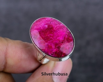 Handgemachter Rubin Ring: Natürlicher Edelstein 925 Sterling Silber, verstellbarer Boho Ring