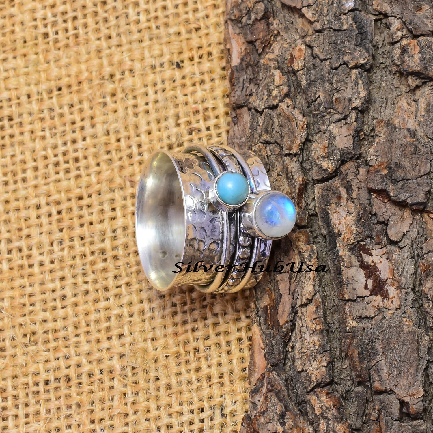 Larimar 925 Sterling Silver Women Spinner Ring Meditation Yoga Mom Gift For Her Larimar 925 Sterling Silver Women Spinner Ring Meditation Yoga Mom Gift For Her