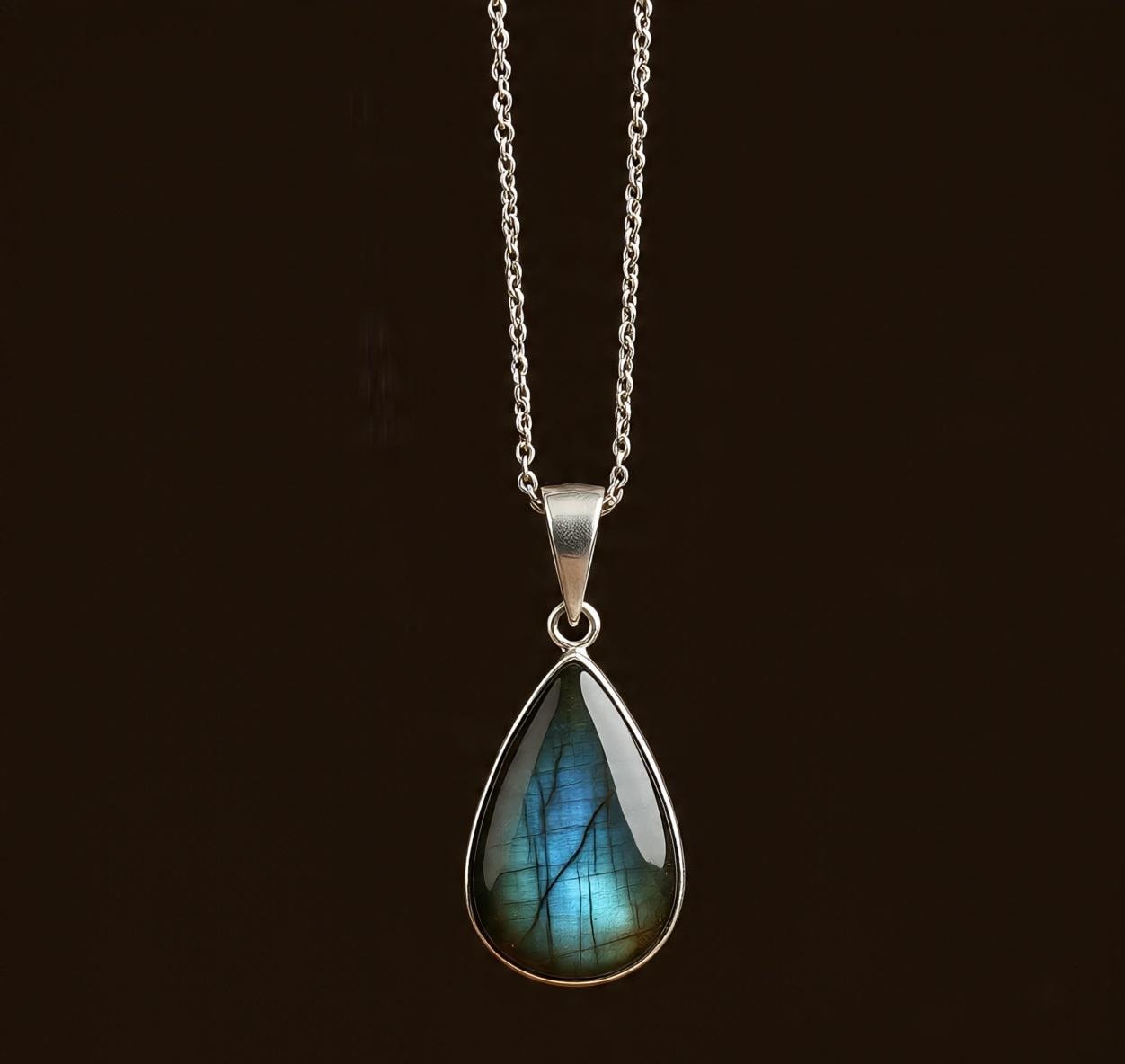 Pendentif bijoux fait main en argent 925 pierre précieuse labradorite 2