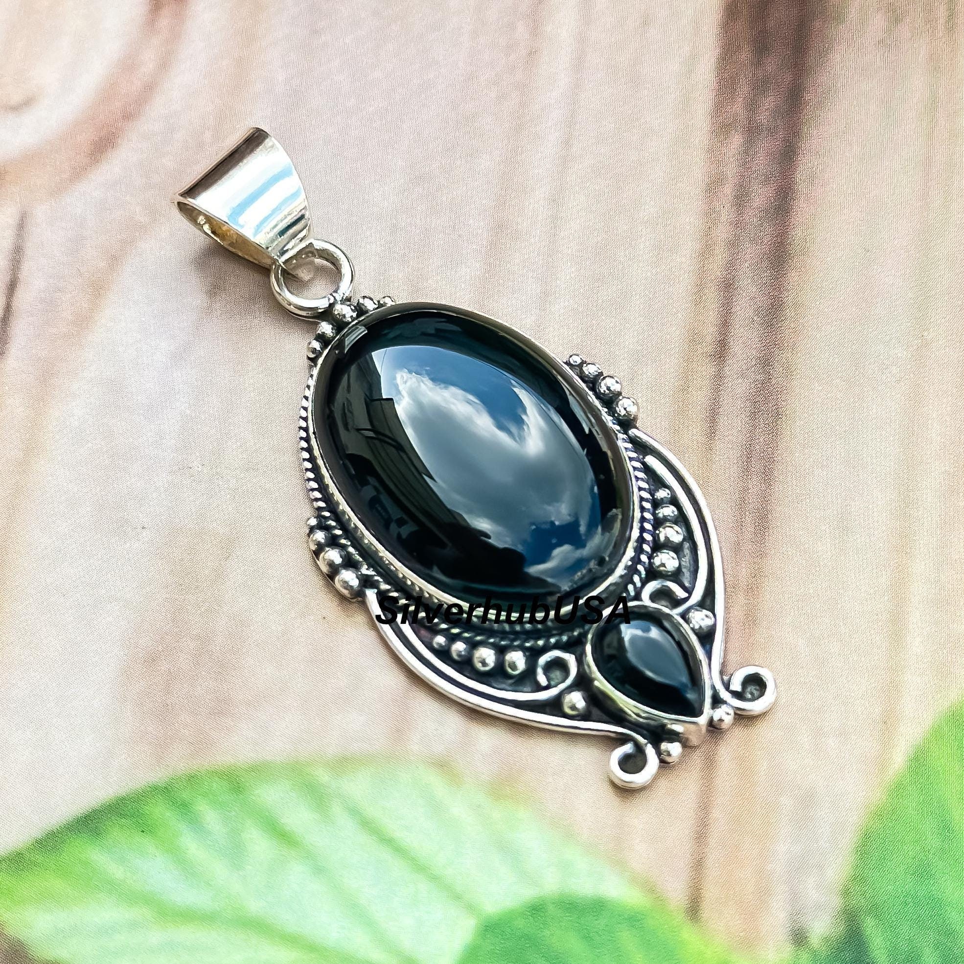 Black Onyx 925 Sterling Silver Pendant - 18 Inch Necklace - Etsy