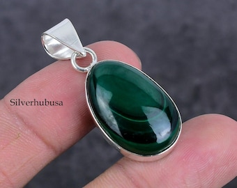 Handmade Malachite Pendant Necklace: 925 Sterling Silver, Green Gemstone