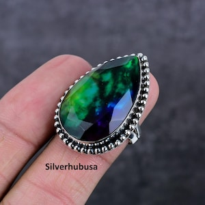 Handmade Ammolite Ring: 925 Sterling Silver Adjustable Gemstone Jewelry