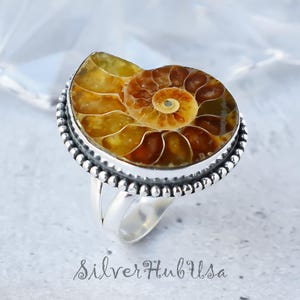 Ammonite Fossil Ring Handmade Natural Gemstone Jewelry Adjustable Boho Ring For Women Unique Statement Piece Fossil Jewelry Gift for Her