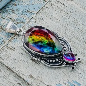 Sterling Silver Ammolite Pendant Necklace: Natural Fossil Gemstone Jewelry