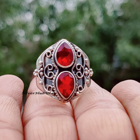 Anello Bohémien Fatto A Mano In Argento Sterling 925 Con Perle, Ambra, Granato E Pietra Di Luna, Gioiello Artigianale Indiano Per Donna, Taglia 12 - 4