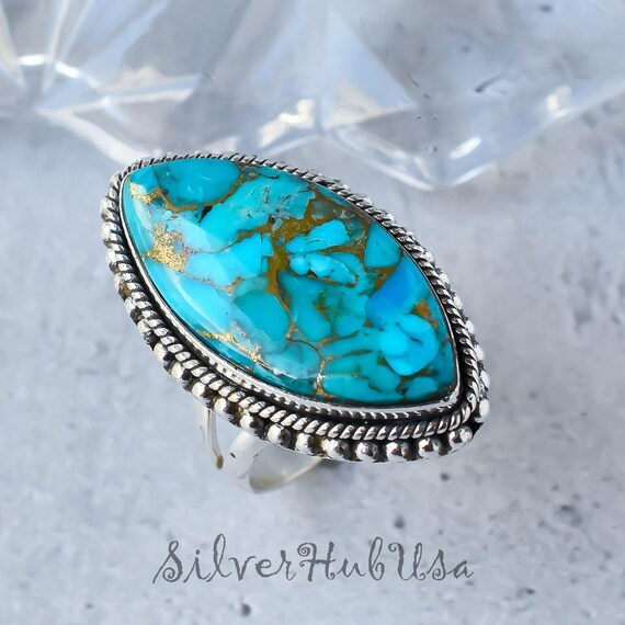 Blue Copper Turquoise Ring: Sterling Silver Boho Gemstone Jewelry