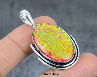 Colgante de ópalo triplete australiano: collar bohemio de plata de ley 925 hecho a mano