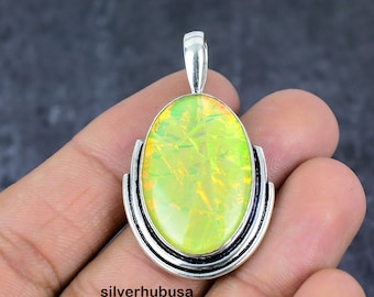 Colgante de ópalo triple australiano: collar bohemio de plata de ley 925 hecho a mano