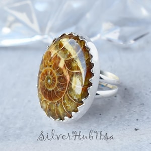 Ammonite Fossil Ring Handmade Gemstone Jewelry Natural Ammonite Statement Ring Adjustable Boho Ring Unique Handmade Gifts For Women for Teen