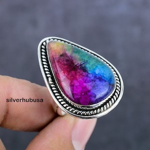 Natural Rainbow Solar Quartz Ring 925 Sterling Silver Ring Handcrafted Gemstone Jewelry Handmade Ring Jewelry Mother&#39;s Day Gift for Love