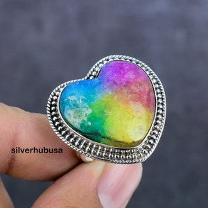 Natural Rainbow Solar Quartz Ring 925 Sterling Silver Ring Handcrafted Gemstone Jewelry Handmade Ring Jewelry Mother&#39;s Day Gift for Love