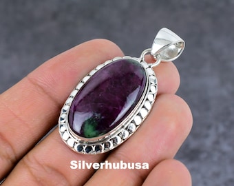 Ruby Zoisite Handmade Pendant: 925 Sterling Silver Gemstone Necklace