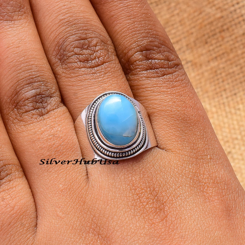 Yoga Ring Thumb Ring Statement Ring Wedding Ring 925 Sterling Silver Ring Larimar Ring Rings For Women Silver Ring Blue Stone Ring
