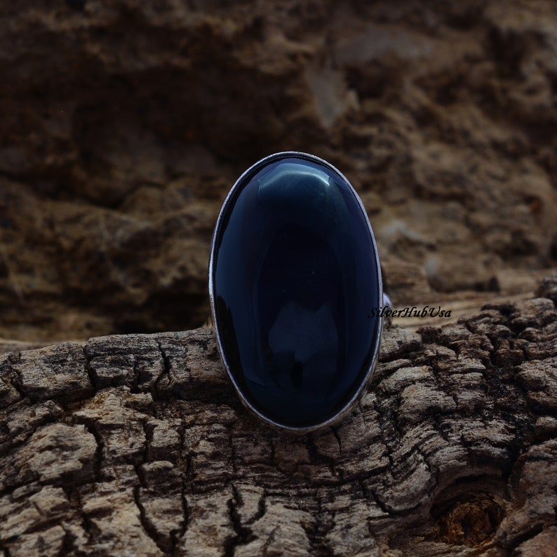 Black Stone Ring Wide Ring Promise Ring Worry Ring Black Onyx Ring Yoga Ring Gift For Her Meditation Ring 925 Sterling Silver Ring