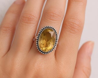 Handmade Citrine Ring: 925 Sterling Silver, November Birthstone