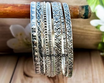 Handmade Hammered Sterling Silver Bangle: Floral Designer Bracelet