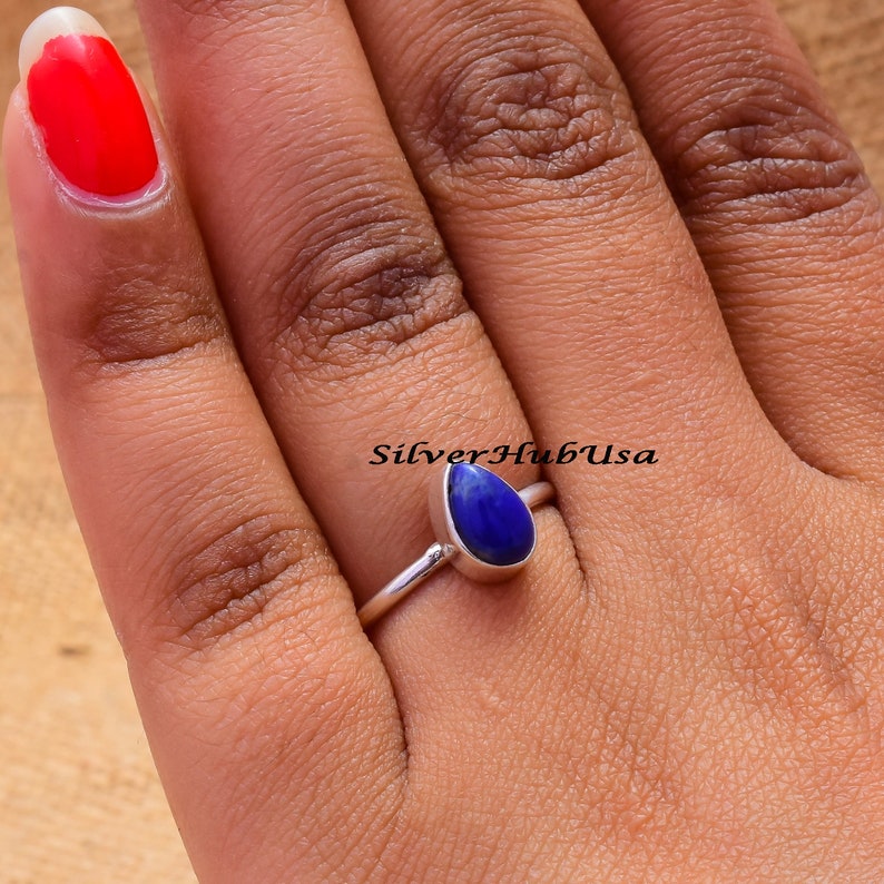 Pear Stone Ring Statement Ring 925 Sterling Silver Ring Blue Stone Ring Rings For Women Wide Ring Lapis Lazuli Ring Boho Ring