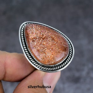 Handmade Sunstone Ring: 925 Sterling Silver Statement Jewelry