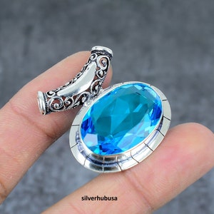 Blue Topaz Pendant: Sterling Silver December Birthstone Necklace