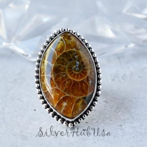Ammonite Fossil Ring Handmade Gemstone Jewelry Natural Ammonite Statement Ring Adjustable Boho Ring Unique Gift For Women Gifts for Teen