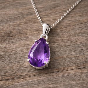 Amethist zilveren hanger | Handgemaakte paarse edelsteen hanger ketting | Geboortesteen februari: cadeau voor haar