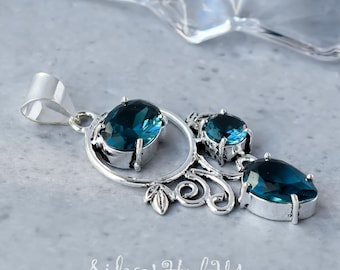 Blue Tourmaline Sterling Silver Pendant Necklace: Handmade Boho Jewelry