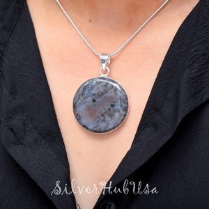 Handmade Moss Agate 925 Sterling Silver Pendant Necklace - Boho Chic