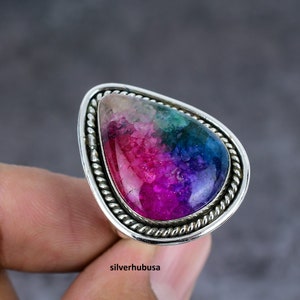Natural Rainbow Solar Quartz Ring 925 Sterling Silver Ring Handcrafted Gemstone Jewelry Handmade Ring Jewelry Mother&#39;s Day Gift for Love