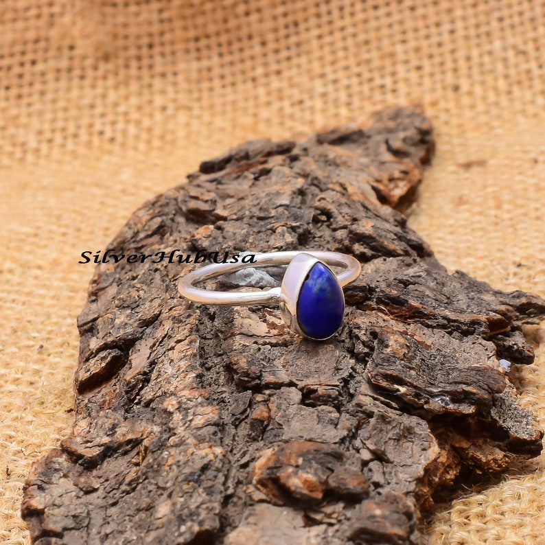 Pear Stone Ring Statement Ring 925 Sterling Silver Ring Blue Stone Ring Rings For Women Wide Ring Lapis Lazuli Ring Boho Ring