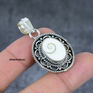 Shiva Shell 925 Sterling Silver Pendant: Handmade Eye of Santa Lucia Necklace