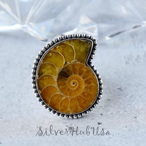 Ammonite Fossil Ring Handmade Natural Gemstone Jewelry Unique Statement Ring For Women Boho Adjustable Ring Gift For Her Handmade Jewelry