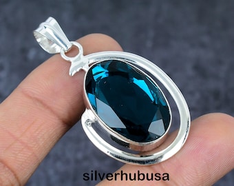 Handcrafted Blue Tourmaline Pendant Genuine Gemstone Necklace Sterling Silver Jewelry Handmade Pendant Unique Gift for Her