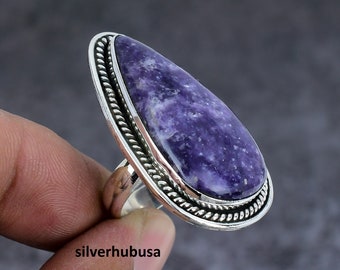 Handgemachter Lepidolith Ring: 925 Sterling Silber Heilschmuck