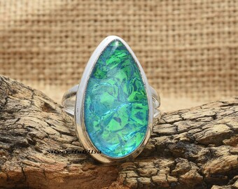 thumbnail image 2 of Australian Natural Triplet Opal Ring - 925 Sterling Silver, Pear Shape, Handmade Birthday Gift 2 of 3